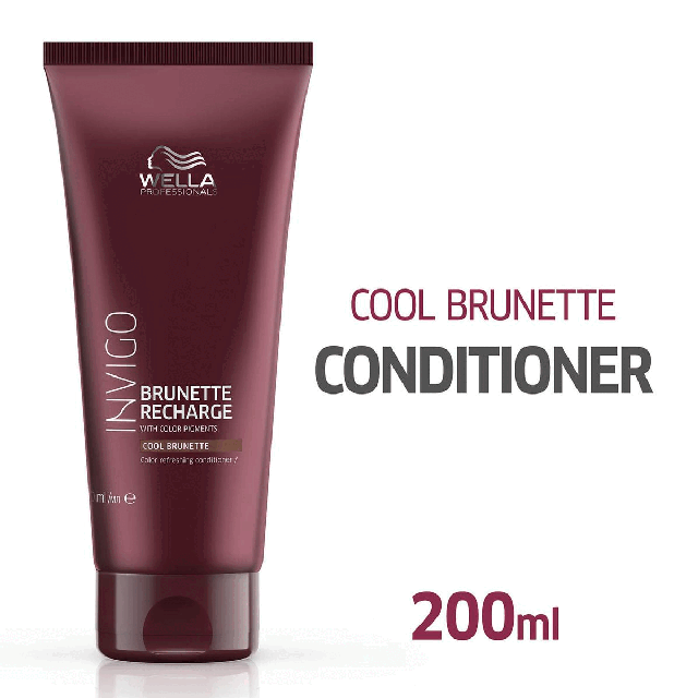 Cool brunette conditioner,200ml.Instant colour refreshing conditioner.For hair recharged with colour pigments.With colour re-charge blend.Quick, personalised and enjoyable care treatment. 10 mins BOOST Fast, efficient, enjoyable,15 mins RECHARGE deep, invigorating, intense,20 mins RECOVER Repair, advanced, Transformative.Feminine luxurious scent.Apply to clean hair. Leave for 3-5 minutes.For hair with cool brunette tones.