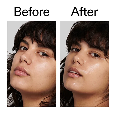 Image 1 - Before and after comparison of a womans face, with the left image showing natural skin and the right image showing dewy, hydrated skin, with the visible text Before After. Image 2 - A woman with healthy skin makes a silly face, sticking her tongue out and winking, above the text Why we love it, Hydrates and smooths skin, Perfectly primes for makeup, Silky, lightweight and absorbs fast. Image 3 - A droplet and a smear of white liquid are shown on a white background with text that reads: Why it works 3% Polyglutamic Acid COMPLEX HOLDS 4X MORE MOISTURE THAN HYALURONIC ACID. 2% Invisaskin SUPPORTS LONG-LASTING HYDRATION AND SMOOTHER SKIN TEXTURE. Image 4 - A persons hand with a pea-sized drop of translucent serum on their index finger is shown alongside instructions: How to use USE AM + PM. PEA-SIZED AMOUNT. MASSAGE ONTO FACE AND NECK. AFTER CLEANSER, BEFORE MOISTURISER AND SPF IN THE AM. Image 5 - The image displays a white background with a subtle wave pattern, showing the text How to layer your routine on the left and a numbered list on the right: 1 CLEANSE, 2 HYDRATE, 3 TREAT, 4 MOISTURISE, 5 SPF, with the number 3 TREAT highlighted by a black circle.