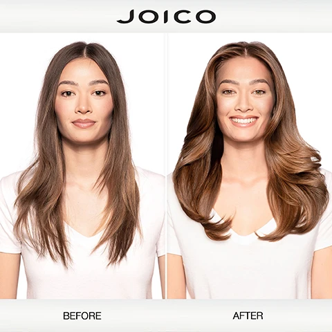 Image 2 - Before and after photo of a woman showing her natural brown hair on the left and fuller, styled brown hair on the right, with text JOICO BEFORE AFTER. Image 3 - A blue tube of Joico Hydra Splash Hydrating Conditioner is displayed on a white stand with text that reads JOICO HYDRA SPLASH HYDRATING CONDITIONER for fine/medium dry hair REVITALISANT HYDRATANT pour les cheveux fins et secs ACONDICIONADOR HIDRATANTE para el cabello fino and HYDRATING CONDITIONER for fine medium dry hair Delivers the right amount of hydration Hair feels soft and moisturized without weighing fine hair down. Image 4 - Image shows a Joico Hydra Splash Hydrating Conditioner bottle next to sea kelp and a cracked coconut with text reading JOICO HYDRA SPLASH HYDRATING CONDITIONER for fine/medium, dry hair REVITALISANT HYDRATANT pour les cheveux secs et fins/moyens ACONDICIONADOR HIDRATANTE para cabello fino/mediano reseco SmartRelease 250 ml / 8.5 fl oz Sea kelp: Packed full of vitamins and minerals. Helps provide targeted moisture and vital nutrients. Coconut water: A great source of electrolytes and vitamins A, C, and E. Helps quench dry strands. Image 5 - The image shows hair products for the Joico HydraSplash routine with the text HYDRASPLASH ROUTINE JOICO HYDRA SPLASH HYDRATING SHAMPOO for fine/medium, dry hair SHAMPOOING HYDRATANT pour les cheveux fins/moyens et secs CHAMPÚ HIDRATANTE para cabello fino/mediano reseco 300 mL / 10.1 fl oz SmartRelease STEP 1: SHAMPOO JOICO HYDRA SPLASH HYDRATING CONDITIONER for fine/medium, dry hair REVITALISANT HYDRATANT pour les cheveux fins/moyens et secs ACONDICIONADOR HIDRATANTE para cabello fino/mediano reseco 250 mL / 8.5 fl oz SmartRelease OR JOICO HYDRA SPLASH HYDRATING GELÉE MASQUE for fine/medium, dry hair MASQUE HYDRATANT EN GELÉE pour les cheveux fins/moyens et secs MASCARILLA EN GEL HIDRATANTE para cabello fino/mediano reseco 150 mL / 5.07 fl oz SmartRelease STEP 2: CONDITION / TREAT JOICO HYDRA SPLASH HYDRA SPLASH REPLENISHING LEAVE-IN for fine/medium, dry hair SOIN RÉGÉNÉRATEUR SANS RINÇAGE pour les cheveux fins/moyens et secs RESTAURADOR SIN ENJUAGUE para cabello fino/mediano reseco 100 mL / 3.38 fl oz SmartRelease STEP 3: TREAT. Image 7 - A bottle of Joico Hydra Splash Hydrating Shampoo, a tube of Joico Hydra Splash Hydrating Conditioner, and a tube of Joico Hydra Splash Hydrating Gelée Masque are displayed with the text Hydrate fine hair without weighing it down.