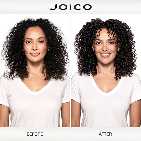 Image 2 - A split image showing a woman with curly hair before and after using a product JOICO BEFORE AFTER. Image 3 - A silver and blue tube of Joico Moisture Recovery Treatment Balm for thick/coarse dry hair is shown next to text that reads TREATMENT BALM for thick/coarse dry hair Reduces breakage Calms frizz Replenishes lost moisture and deeply hydrates. Image 4 - A tube of Joico Moisture Recovery Treatment Balm for thick/coarse dry hair is shown alongside sea kelp, jojoba oil, and shea nuts, with text reading JOICO MOISTURE RECOVERY TREATMENT BALM for thick/coarse dry hair BAUME TRAITANT pour les cheveux secs et épais/gros BÁLSAMO DE TRATAMIENTO para cabello grueso/áspero y reseco SmartRelease 250 ml / 8.5 fl oz Sea kelp Packed full of vitamins and minerals Helps provide targeted moisture and vital nutrients Jojoba oil Rich in essential fatty acids including omega-9 Helps add moisture and provides shine. Image 5 - The image displays the MOISTURE RECOVERY ROUTINE with three Joico hair products shown above text labels STEP 1: SHAMPOO, STEP 2: CONDITION, and STEP 3: TREAT. Image 7 - The image shows three Joico Moisture Recovery shampoo, conditioner, and treatment balm products displayed on blue platforms with the text Transform thick hair with deep moisturization.