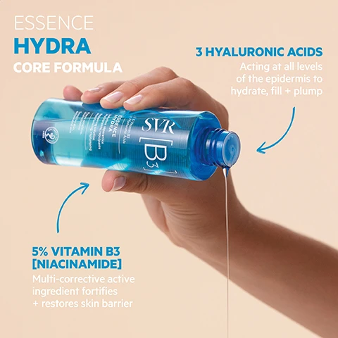 image 1, 3 hyaluronic acids - acting at all levels of the epidermis to hydrate, fill and plump. 5% vitamin B3 niacinamide - multi corrective active ingredient fortifies and restores skin barrier. image 2, hydrating and plumping. proven efficacy - from the first application, +46% soothed skin, +21% plumped skin, 24 hour hydration. eco respnsible - fully recyclable packaging, minimal design uses less plastic, contains recycled material. optimal tolerance - dermatologically tested on 100% sensitive skin. texture - instantly hydration, prepping gel water. image 3, pair with. uneven skin - smooth and refine pores, lines, wrinkles, marks and pigmentation. sensitised skin - hydrate, plump, repair dry or irritated skin. dull skin - brighten and boost tired skin that lacks radiance and glow.