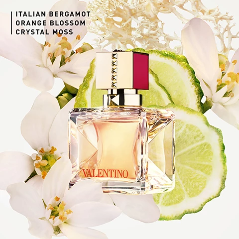 Image 1, italian bergamot, orange blossom, crystal moss. Image 2, voce viva eau de parfum luminous and addictive. bergamot, orange blossom and crystal moss. voce viva intensa, vibrant and sensual, beramot, jasmine absolute and overoose of moss and vanilla.