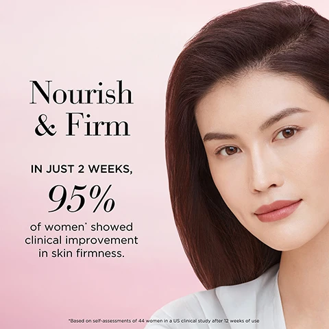 Image 1 - A close-up of a woman with smooth skin and long dark hair, smiling softly, with text that reads Nourish & Firm IN JUST 2 WEEKS, 95% of women showed clinical improvement in skin firmness.
Image 2 - Image depicts a comparison of skin conditions: the top section labeled SKIN RICH WITH CERAMIDES shows healthy, hydrated skin cells, while the bottom section labeled SKIN LOW WITH CERAMIDES illustrates fine lines and wrinkles, loss of firmness, and roughness.
Image 3 - An oval container of Elizabeth Arden Advanced Ceramide Capsules, with a reflective surface displaying text that describes the product as pure, potent, and precise, emphasizing benefit-rich ingredients, freshness-sealed protection, and single-dose treatments.
Image 4 - A person is holding a small golden capsule while demonstrating how to use it, with the text Twist, Squeeze, Smooth. and instructions that say HOW TO USE: Apply on Face, Neck and Décolleté.
Image 5 - Image features four transparent jars containing skincare capsules in various colors, with the text Pure. Potent. Precise. Discover Ceramide Capsule Serums for Every Skin Concern prominently displayed above.