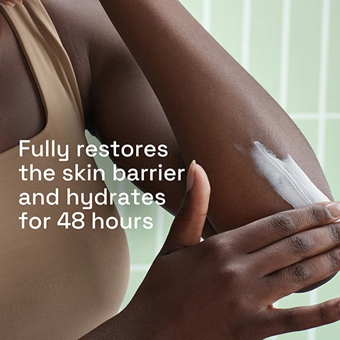 Image 1 - A person applying lotion to their arm, with visible text that reads Fully restores the skin barrier and hydrates for 48 hours.
Image 2 - A woman with dark hair smiles while applying moisturizer to her shoulder, with text that reads Face & body moisturiser for dry to very dry sensitive skin.
Image 3 - A creamy, white substance is shown on a light green background with text labels indicating Niacinamide to Restore, Panthenol Pro-Vitamin B5 to Soothe, and Sweet Almond Oil to Hydrate.
Image 4 - A hand holds a green-lidded jar of Cetaphil Moisturising Cream with labels indicating it is dermatologically tested, vegan friendly, fragrance-free, and recommended for sensitive skin.
Image 5 - Image depicts a skincare routine for dry to very dry sensitive skin, featuring three Cetaphil products: a bottle of Gentle Skin Cleanser, a jar of Moisturising Cream, and a tube labeled with SPF, with the text Dry to very dry sensitive skin routine STEP 1 CLEANSE STEP 2 MOISTURISE STEP 3 PROTECT with SPF prominently displayed.
Image 6 - A persons hand is reaching towards a container of cream placed on a soft, textured blanket, with bare feet visible in the foreground, and the text helps to repair the skin’s natural moisture barrier in just 1 week.
Image 7 - A jar of Cetaphil Moisturising Cream is placed on a tiled surface beside a mirror, with text reading Defends Against Dryness, Irritation, Roughness, Tightness, Weakened Skin Barrier and Skin Sensitivity 5 Signs.
Image 8 - Logo for Cetaphil featuring text that reads Cetaphil, leading dermatologist recommended, sensitive skin brand.