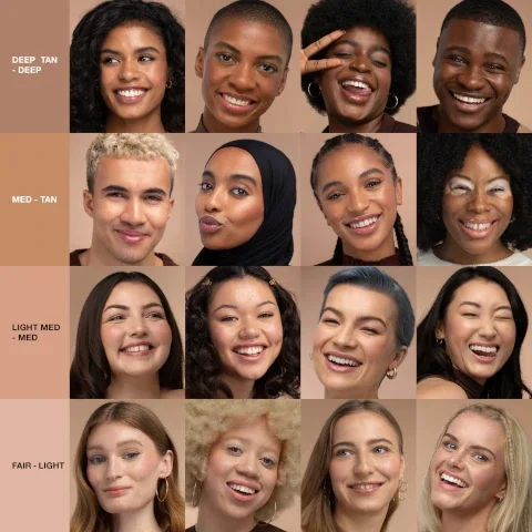 before and after on fair to light, light to medium, medium to tan and deep tan to deep shades