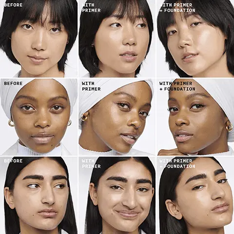 Image 1: before, with primer and with primer and foundation model shots Image 2: skin loving ingredients, acetyl glucosamine, vitamin C and hyaluronic acid. Image 3: Step 1 Apply a thin layer to clean skin. Step 2 Blend in with fingertips. Step 3 Wait one minute for formula to dry. Step 4 Follow with makeup, or wear alone for a natural glow. Image 4: Why use a primer? 3 reasons to try our Even BetterTM Primers: 1. They lock in makeup for fresh, flawless wear. 2. They boost hydration. 3. They're built with skin-loving ingredients. CLINIQUE even better prefer CLINIQUE even better pore deling primer tae ductrice depos. Image 5: Pick Your Perfect Primer Two special effects. Both built with skincare. CLINIQUE even better CLINIQUE even better pong Even BetterTM Light Reflecting Primer Illuminates skin, radiant finish, silicone free. Even BetterTM Pore Defying Primer Blurs pores + reduces oil, soft-focus finish, silicone free.