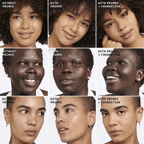 Image 1: before, with primer and with primer and foundation model shots Image 2: skin loving ingredients, niacinamide and hyaluronic acid. Image 3: Step 1 Apply a thin layer to clean skin. Step 2 Blend in with fingertips. Step 3 Wait one minute for formula to dry. Step 4 Follow with makeup, or wear alone for a natural glow. Image 4: Why use a primer? 3 reasons to try our Even BetterTM Primers: 1. They lock in makeup for fresh, flawless wear. 2. They boost hydration. 3. They're built with skin-loving ingredients. CLINIQUE even better prefer CLINIQUE even better pore deling primer tae ductrice depos. Image 5: Pick Your Perfect Primer Two special effects. Both built with skincare. CLINIQUE even better CLINIQUE even better pong Even BetterTM Light Reflecting Primer Illuminates skin, radiant finish, silicone free. Even BetterTM Pore Defying Primer Blurs pores + reduces oil, soft-focus finish, silicone free.