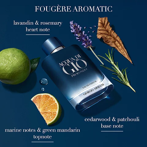 fougere aromatic. lavandin and rosemary heart note. marine notes and green mandarin top note. cedarwood and patchouli base note