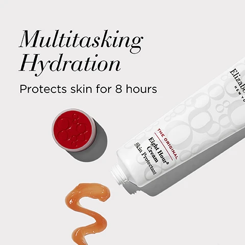 image 1, Multitasking hydration protects skin for 8 hours. image 2, Moisturizes for up to 8 hours. image 3, relieves chapping and cracking with SPF 15. image 4, 8 ways to use eight hour cream skin protectant. protects skin, soothes minor irritation, heals windburn, moisturises the body, tames hair and eyebrows, relieves dry hands, hydrates nails and cuticles, highlights cheeks.