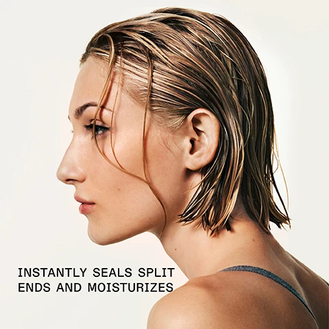 Image 1 - Profile view of a woman with damp, straight hair, highlighted by the text that reads INSTANTLY SEALS SPLIT ENDS AND MOISTURIZES.
Image 2 - A bottle of Olaplex No. 5 Leave-In Conditioner is displayed on a grid background, with text stating UP TO 88% SPLIT-END SEALING AFTER ONE USE* and additional product information including MOISTURIZE & MEND LEAVE-IN CONDITIONER and *As tested in a clinical facility using curly tresses.
Image 3 - Image shows a comparison of hair before and after treatment, with the left side displaying frizzy and less defined strands labeled BEFORE and the right side showing smooth, glossy hair labeled AFTER; visible text at the bottom states UNTOUCHED IMAGES and lists instructions for achieving results with specific hair care products.
Image 4 - Image shows two side-by-side photos of hair; the left side labeled BEFORE features frizzy, unkempt hair, while the right side labeled AFTER shows smooth, glossy hair. The bottom of the image contains the text UNRETOUCHED IMAGES and additional product information.
Image 5 - Image shows a side-by-side comparison of hair before and after using hair care products, with the left side labeled BEFORE showing frizzy hair, and the right side labeled AFTER displaying shiny, defined curls, with text below stating UNRETOUCHED IMAGES* and product instructions.
Image 6 - Image shows three bottles of OLAPLEX hair care products: a yellow shampoo labeled OLAPLEX No. 4 Bond Maintenance Shampoo, a white conditioner labeled OLAPLEX No. 5 Bond Maintenance Conditioner, and a clear leave-in conditioner labeled OLAPLEX No. 5 Leave-In Conditioner, with text that states Hydrate in the Shower and After, Hydrate, Nourish + Smooth, and Moisturize + Mend.