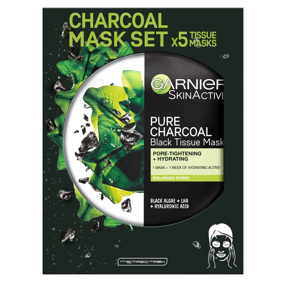Garnier Charcoal and Algae Purifying and Hydrating Face Sheet Mask for Enlarged Pores (5 Pack) Zdjęcie 1
