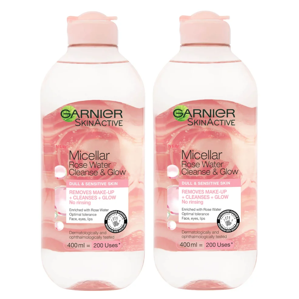 Garnier Micellar Rose Water Cleanse & Glow 400ml Duo Pack Zdjęcie 1