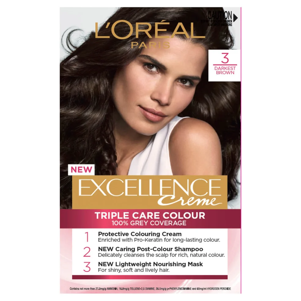 L'Oréal Paris Excellence Creme Permanent Hair Colour - Darkest Brown 3.0 Zdjęcie 1