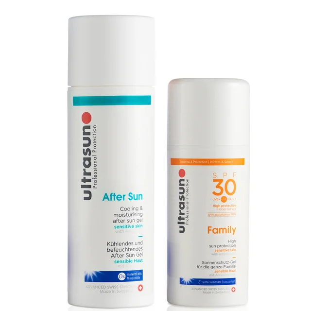 Ultrasun Family SPF 30 – Super Sensitive (100ml) and Ultrasun Aftersun zestaw kosmetyków do i po opalaniu