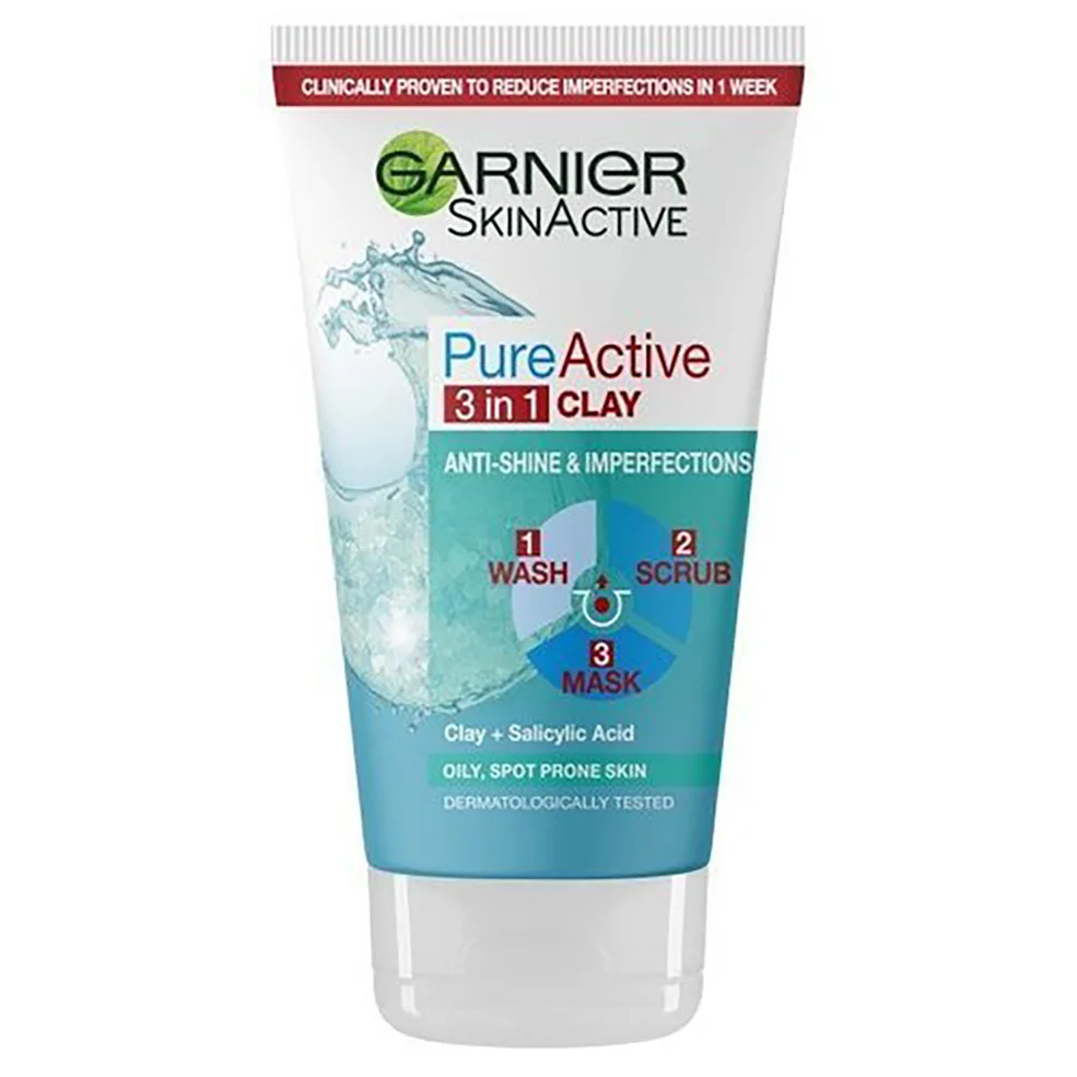 Garnier Pure Active 3in1 Clay Wash Scrub Mask Oily Skin maseczka peelingująca z glinką do skóry tłustej 50 ml Zdjęcie 1