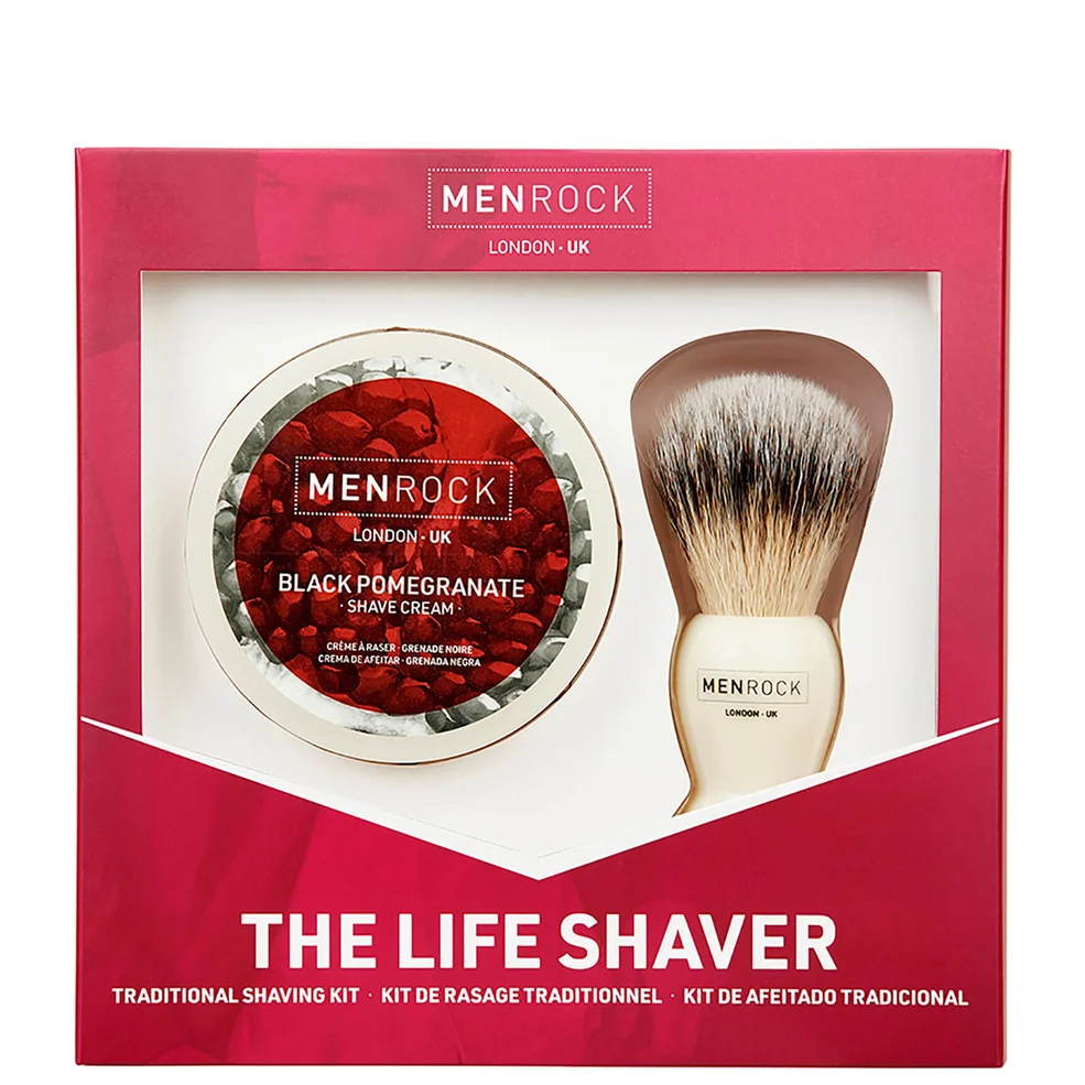 Men Rock The Life Shaver (Black Pomegranate Shave Cream, The Brush) krem do golenia z czarnym granatem, pędzel do golenia Zdjęcie 1