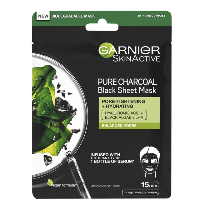 Garnier Charcoal and Algae Purifying and Hydrating Face Sheet Mask for Enlarged Pores nawadniająca maseczka do twarzy 28 g