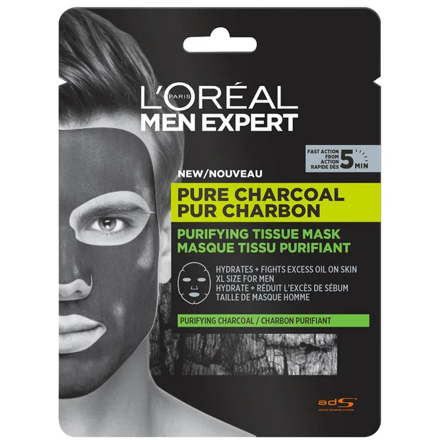 L'Oréal Paris Men Expert Pure Charcoal Purifying Tissue Mask oczyszczająca maska węglowa w płachcie 30 g