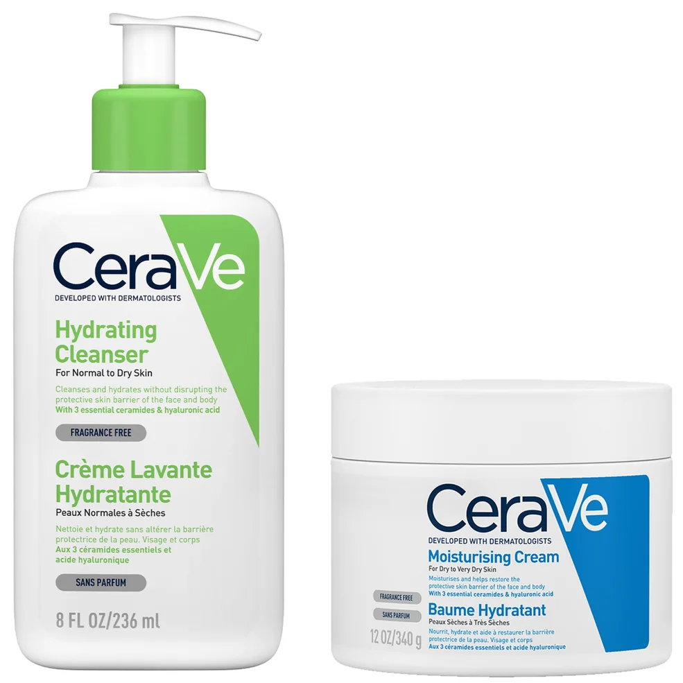 CeraVe Daily Deep Hydration 2-Step Routine for Normal to Dry Skin, Cleanser and Moisturiser with Hyaluronic Acid Zdjęcie 1