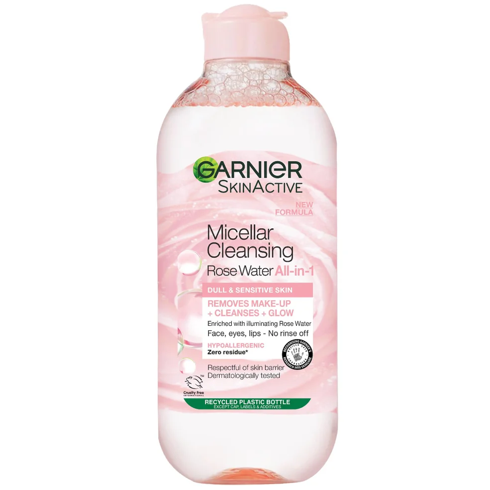 Garnier Micellar Rose Water Cleanse & Glow oczyszczająca i rozświetlająca woda micelarna 400 ml Zdjęcie 1