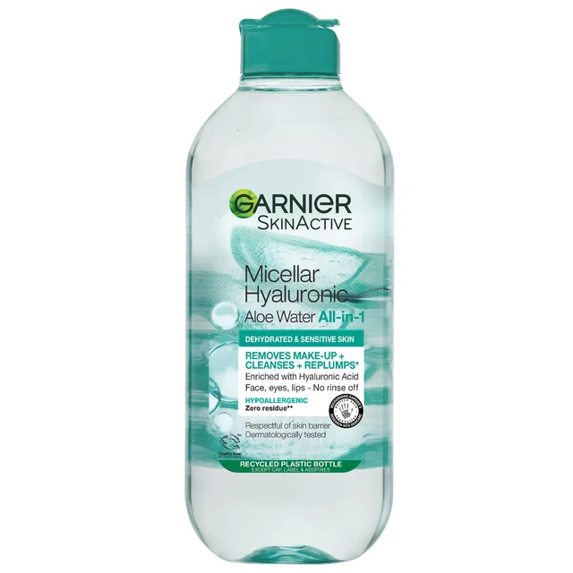 Garnier Micellar Hyaluronic Aloe Water 400 ml, Cleanse and Replump oczyszczająco-ujędrniająca woda micelarna z aloesem