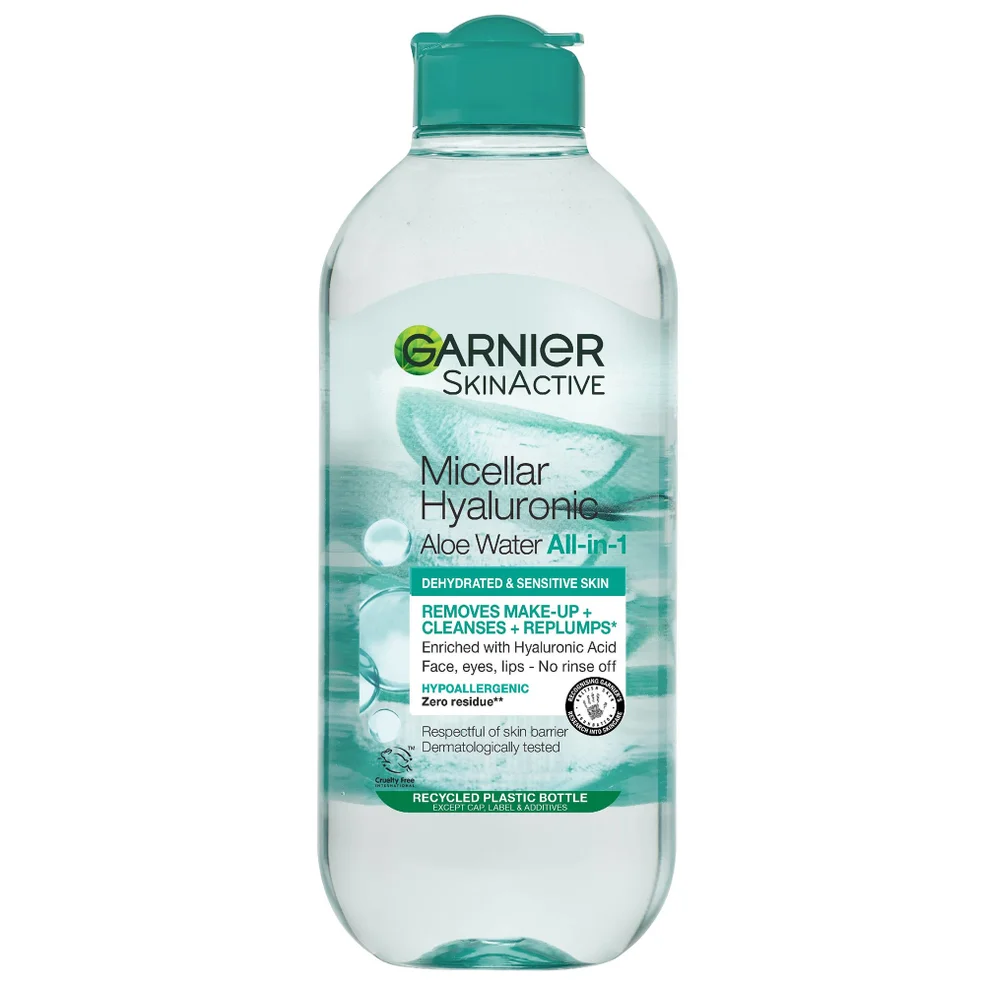 Garnier Micellar Hyaluronic Aloe Water 400 ml, Cleanse and Replump oczyszczająco-ujędrniająca woda micelarna z aloesem Zdjęcie 1