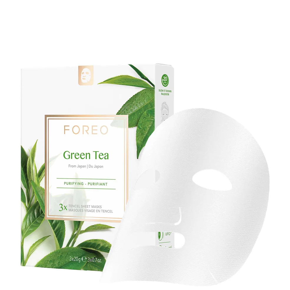 FOREO Green Tea Purifying Sheet Face Mask oczyszczająca maseczka do twarzy w płachcie z zieloną herbatą (3 sztuki) Zdjęcie 1
