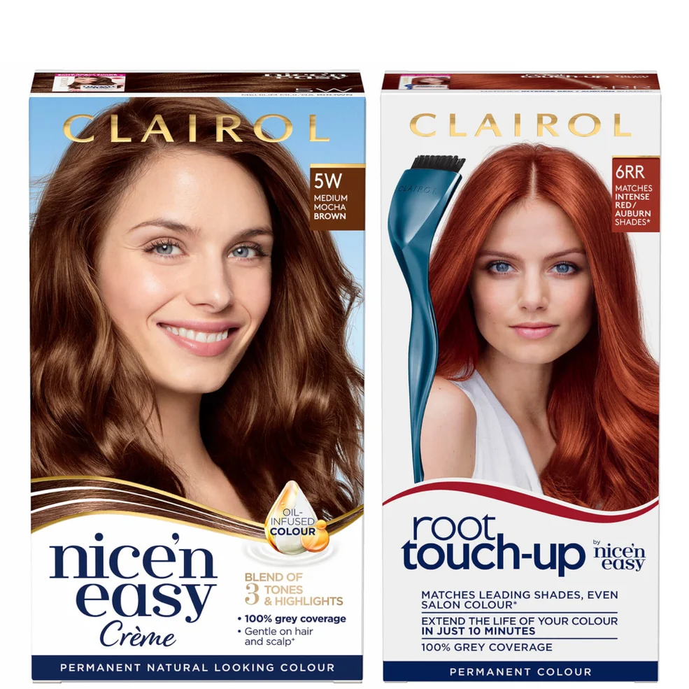 Clairol Root Touch-Up 6RR Intense Red x Nice'n Easy Permanent 5W Medium Mocha Brown Bundle Zdjęcie 1