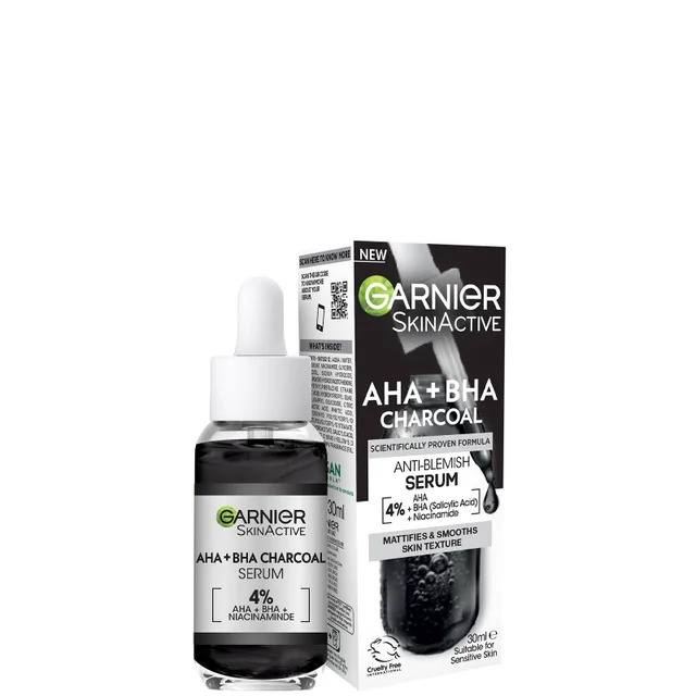 Garnier Skinactive 4% AHA BHA and Niacinamide Charcoal Serum, Resurface and Smooth Skin Texture serum z węglem drzewnym 30 ml