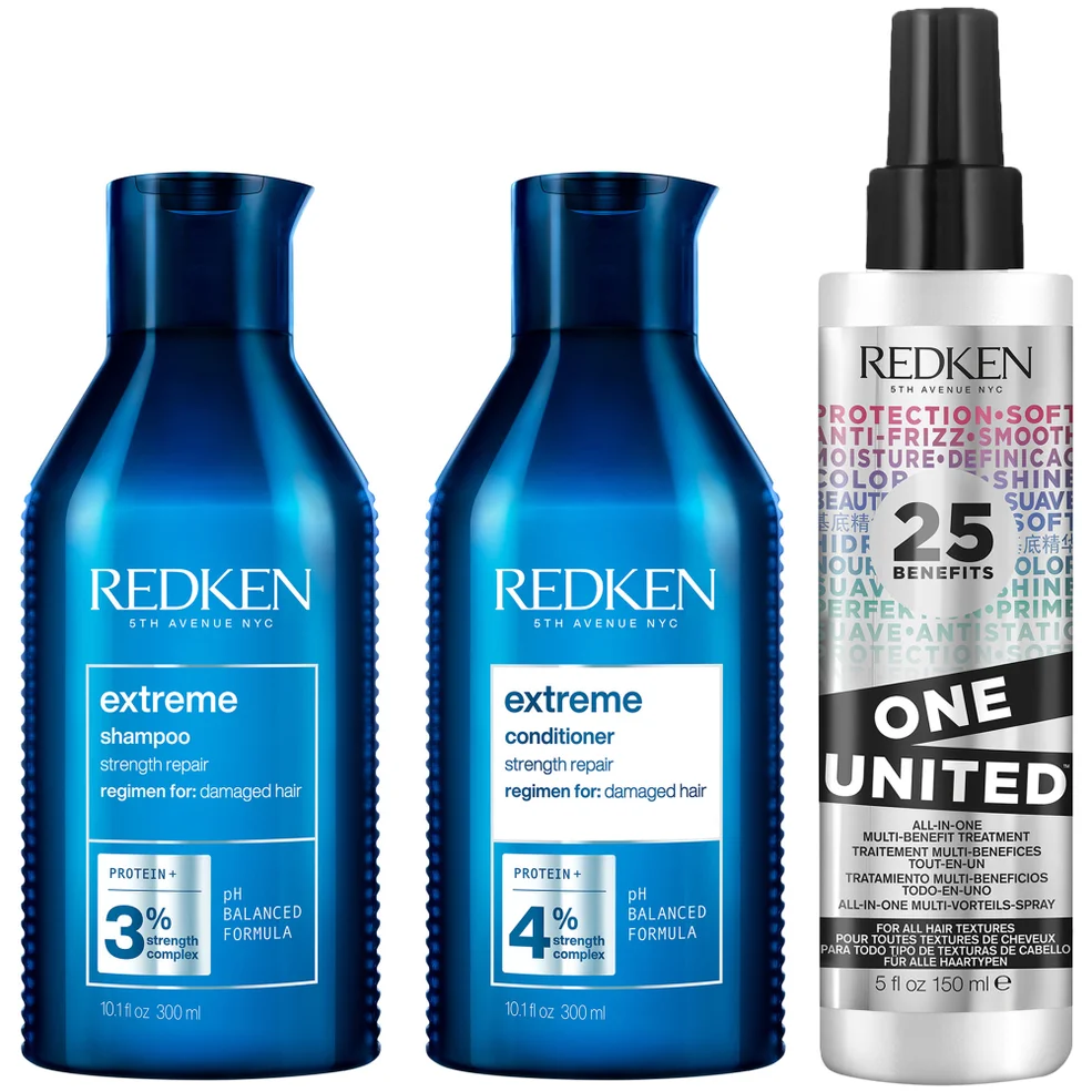 Redken Extreme Shampoo, Conditioner and One United Multi-Benefit Leave-in Treatment, Strength Repair Bundle for Damaged Hair Zdjęcie 1