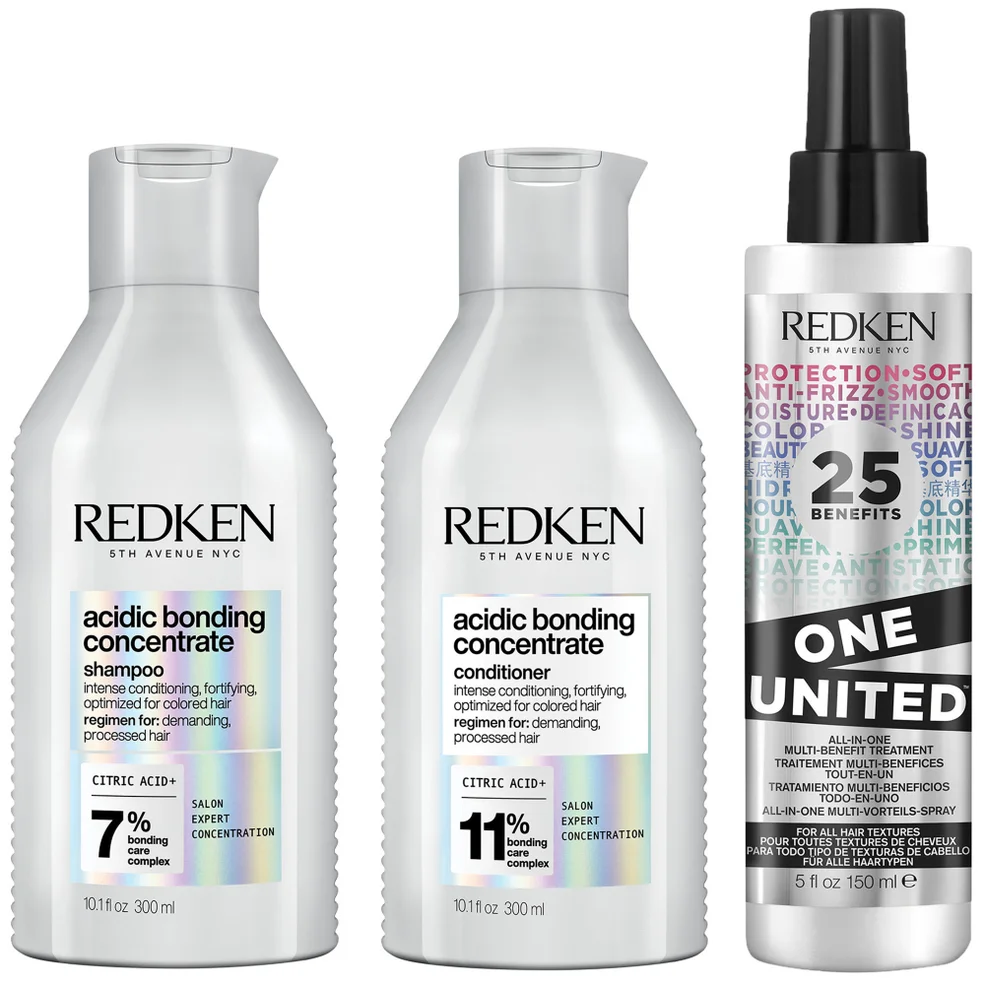 Redken Acidic Bonding Concentrate Shampoo, Conditioner and One United Multi-Benefit Leave-in Treatment Bond Repair Bundle Zdjęcie 1