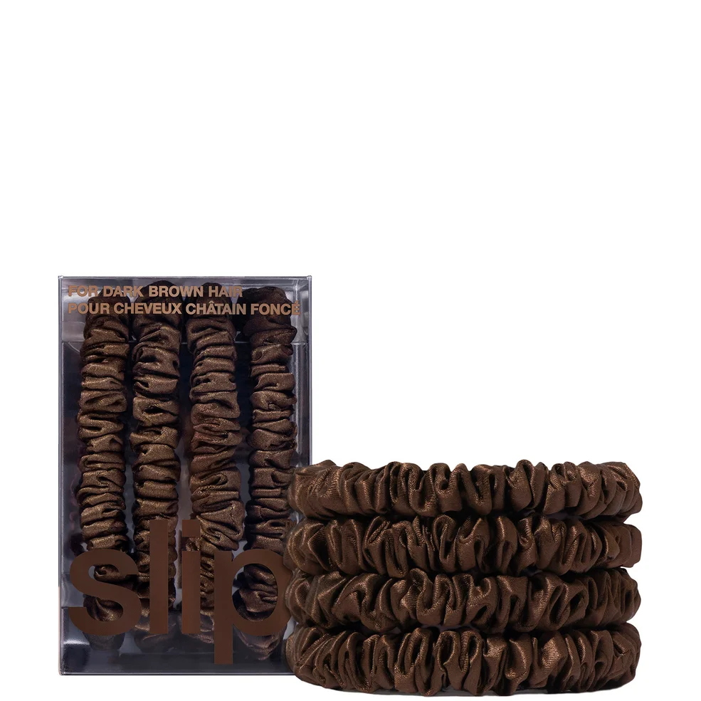 Slip Pure Silk Skinny Scrunchies - Dark Brown Zdjęcie 1