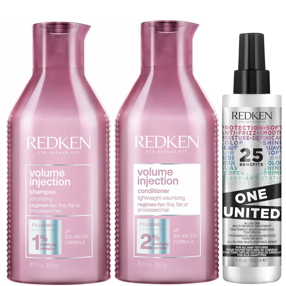 Redken Volume Injection Shampoo, Conditioner and One United Treatment Spray Routine for Fine/Flat Hair Zdjęcie 1