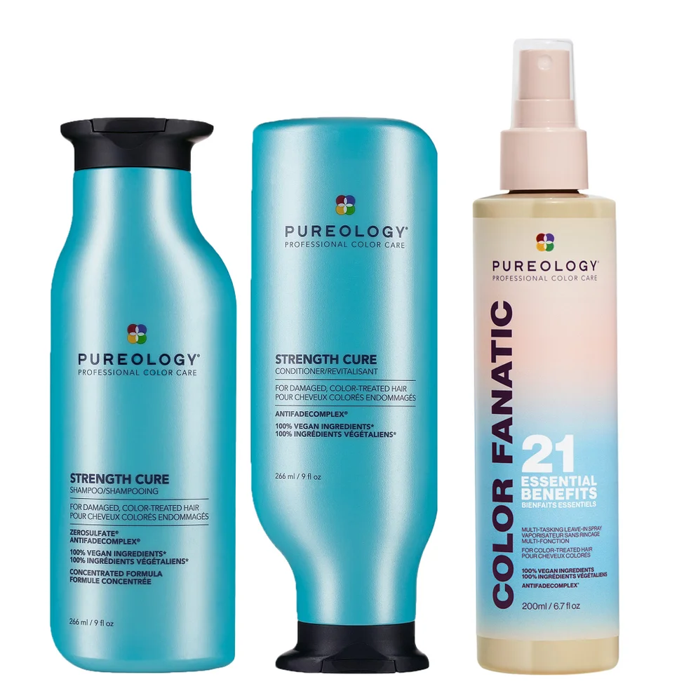 Pureology Strength Cure Shampoo, Conditioner and Color Fanatic Spray Routine for Damaged Hair Zdjęcie 1