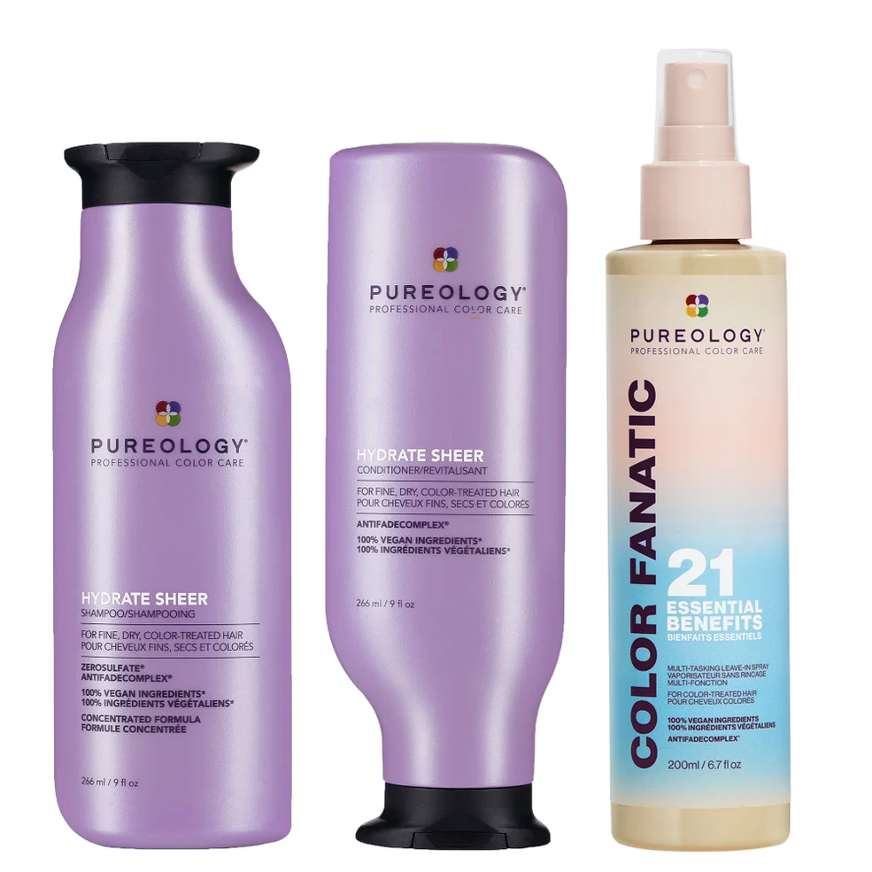Pureology Hydrate Sheer Shampoo, Conditioner and Color Fanatic Spray Routine for Dry, Colour Treated Hair Zdjęcie 1