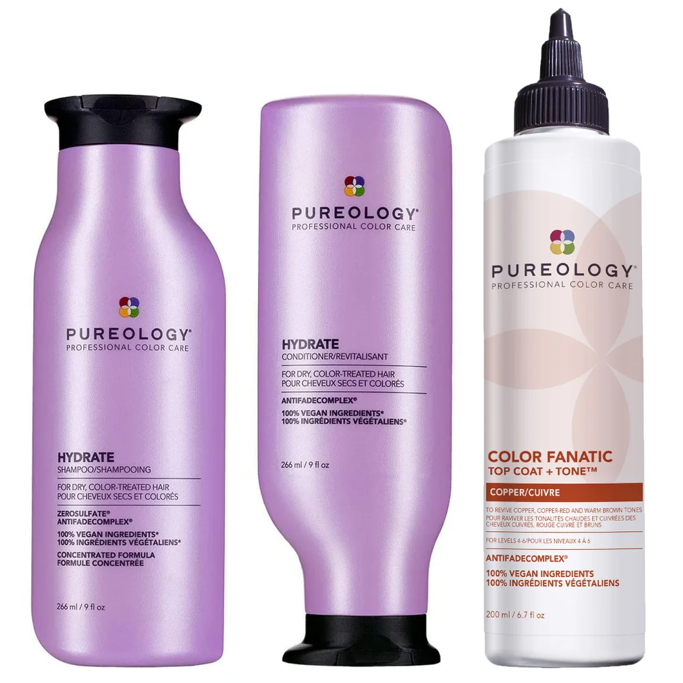 Pureology Hydrate Shampoo, Conditioner and Top Coat & Tone Routine for Neutralising and Hydrating Copper Hair Zdjęcie 1