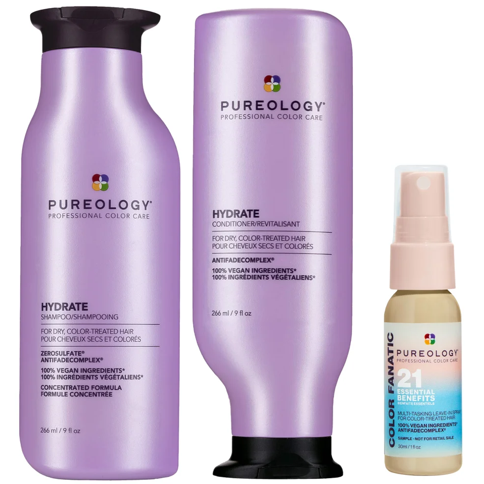 Pureology Hydrate Shampoo 266ml, Conditioner 266ml and Color Fanatic Spray Travel Size 30ml For Dry Hair Bundle Zdjęcie 1