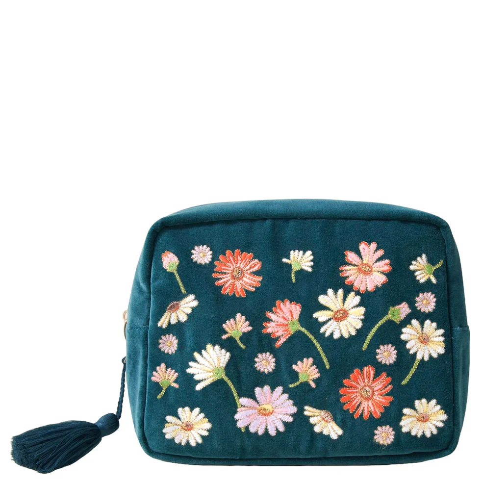 Elizabeth Scarlett Wildflower Rich Blue Velvet Wash Bag Zdjęcie 1