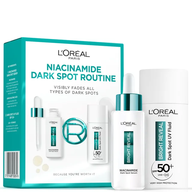 L'Oréal Paris Bright Reveal Niacinamide Dark Spot Routine with Serum and UV Fluid SPF50+ fluid rozjaśniający ciemne plamy