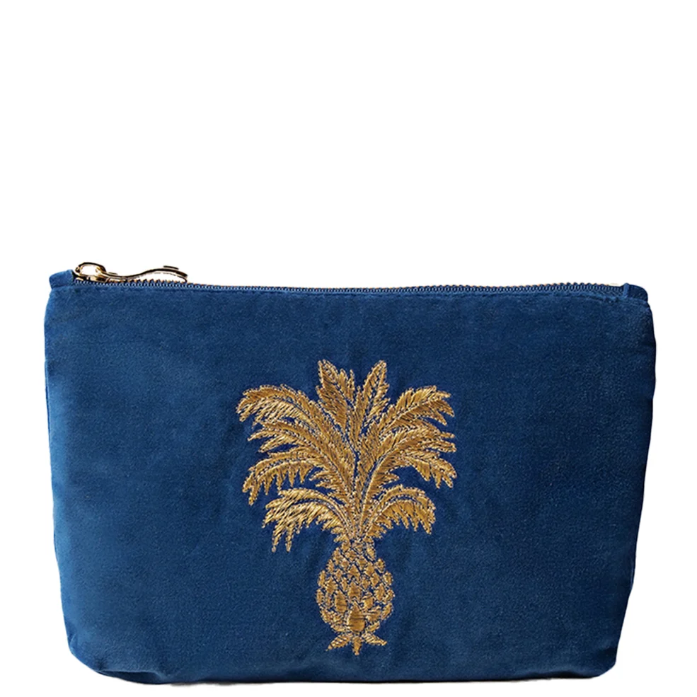 Elizabeth Scarlett Pineapple Cobalt Velvet Mini Pouch Zdjęcie 1