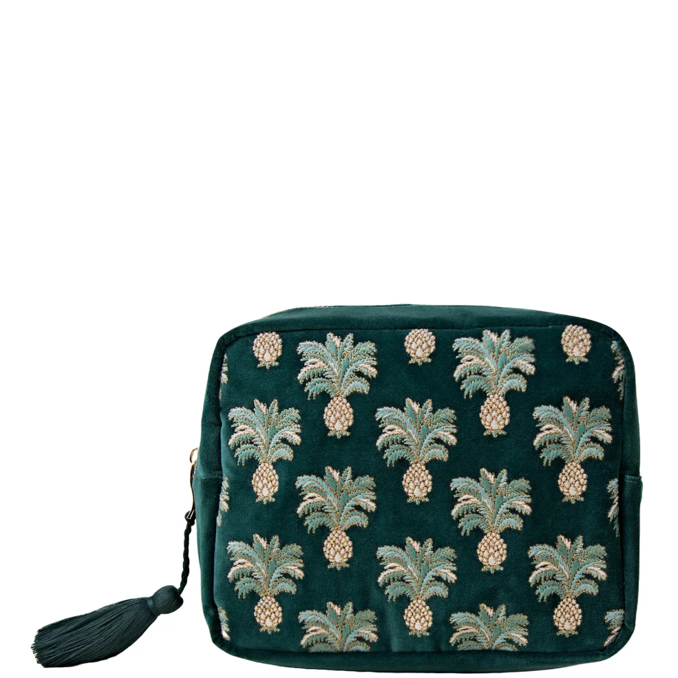 Elizabeth Scarlett Pineapple Emerald Velvet Wash Bag Zdjęcie 1
