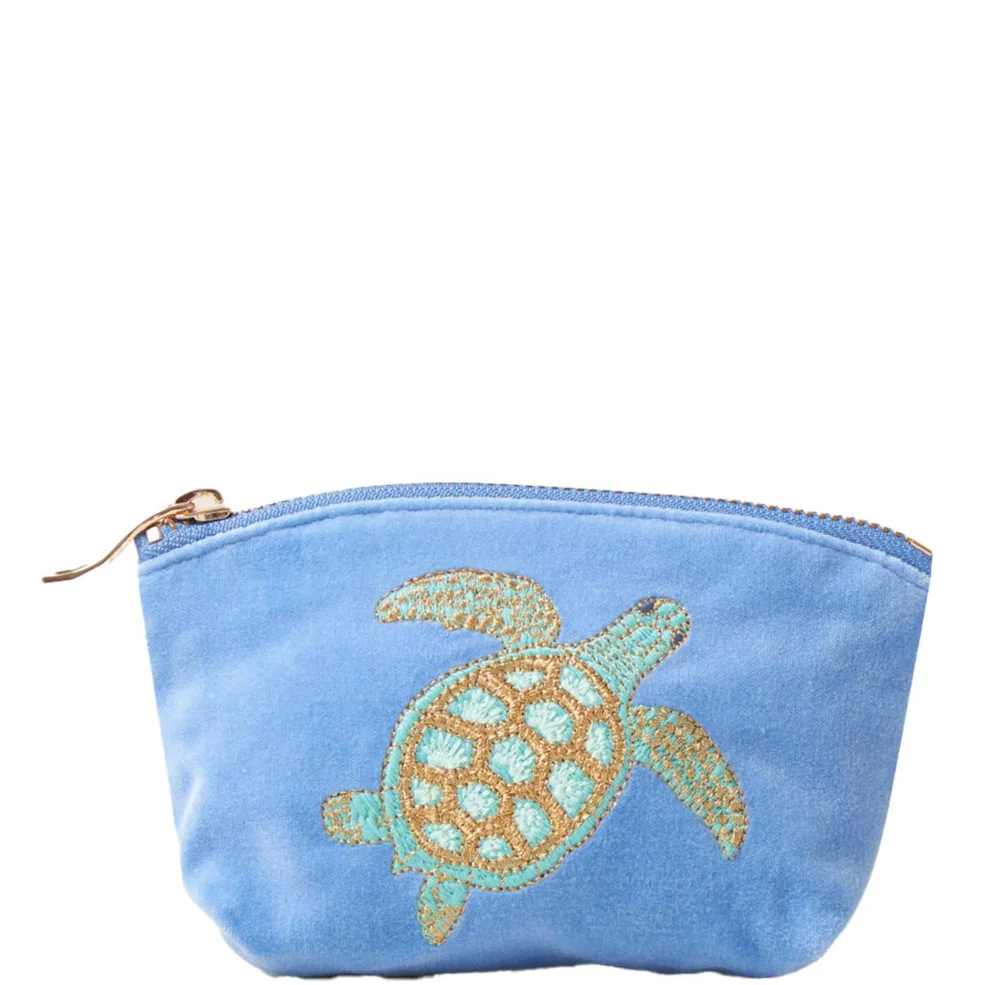 Elizabeth Scarlett Turtle Conservation Caribbean Blue Velvet Coin Purse Zdjęcie 1