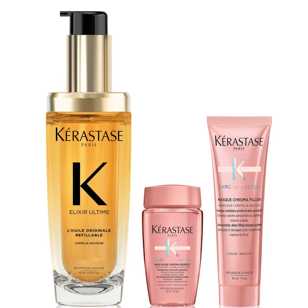 Kérastase Elixir Ultime L'Huile Originale Hair Oil 75ml for all hair types with FREE Mini Deluxe Chroma Absolu Shampoo 30ml and Mask 30ml Duo Zdjęcie 1