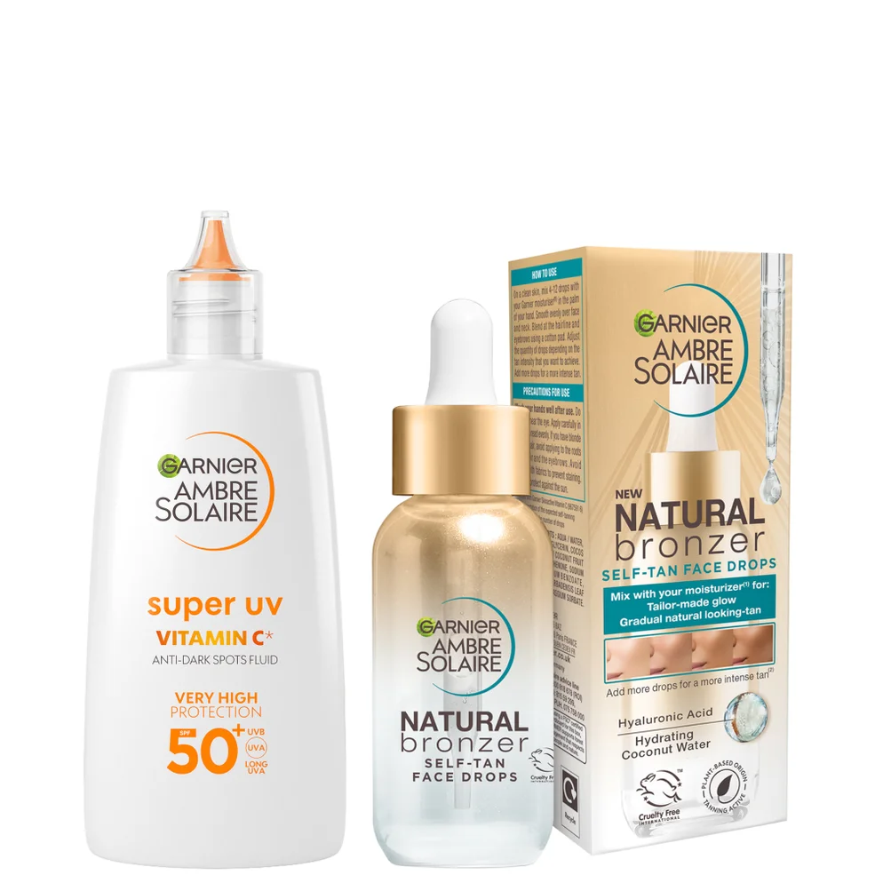 Garnier Glow and Protect Duo: Natural Bronzer Self-Tan Drops and Ambre Solaire Vitamin C Facial SPF50+ Fluid Zdjęcie 1