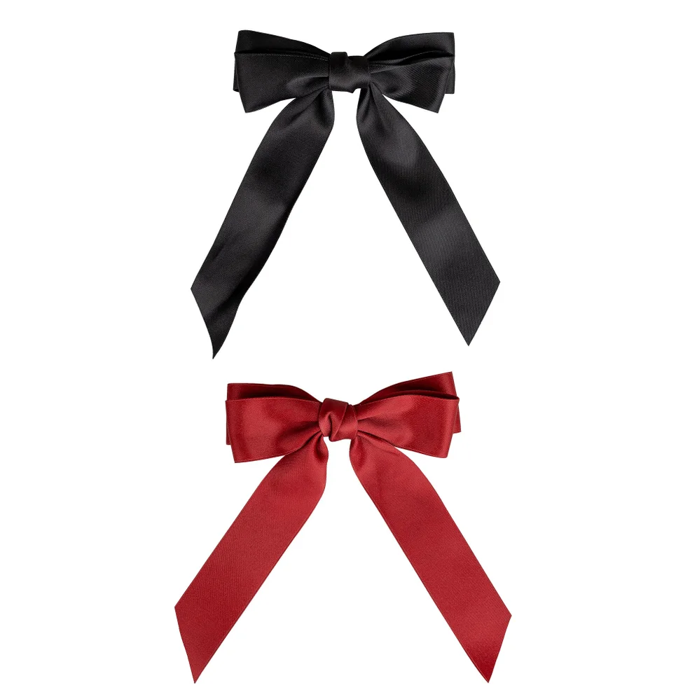 brushworks Satin Hair Bow Duo – Red and Black Zdjęcie 1