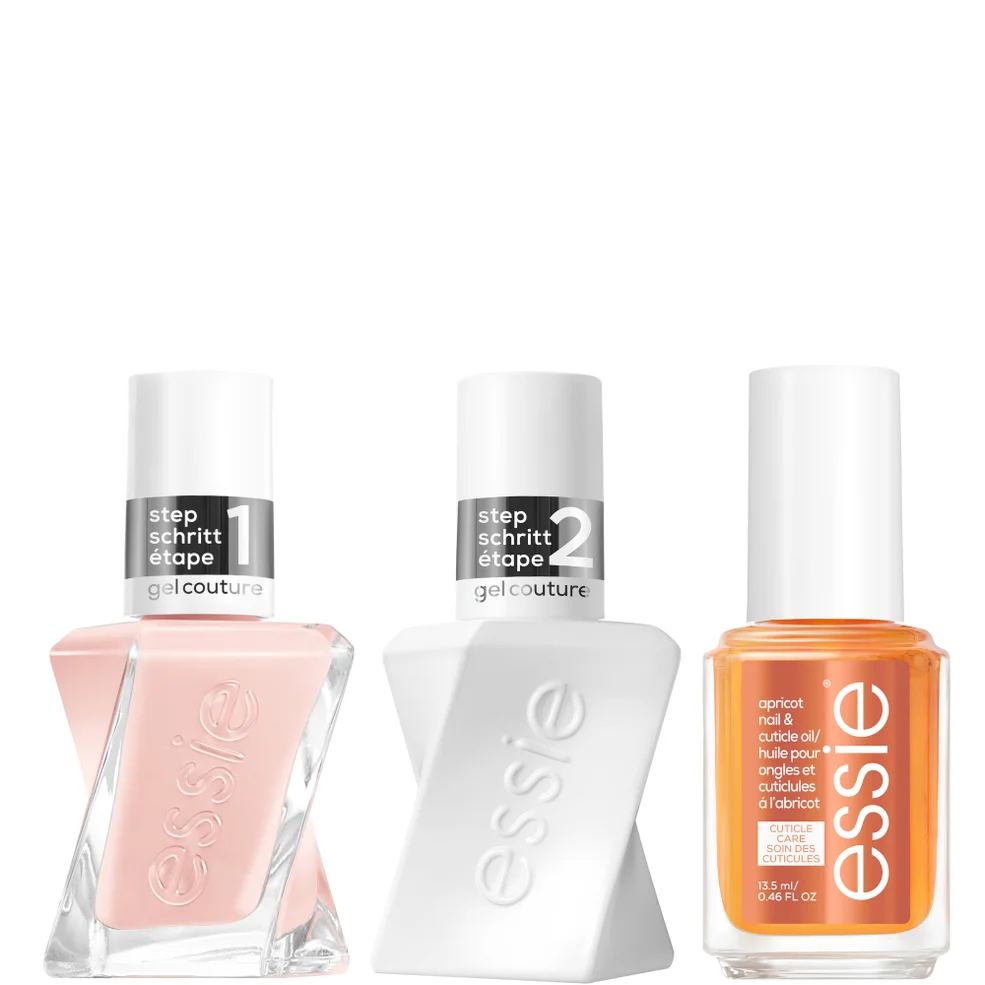 essie Gel Couture Nude Nail Polish Top Coat and Apricot Cuticle Oil Care Bundle Zdjęcie 1