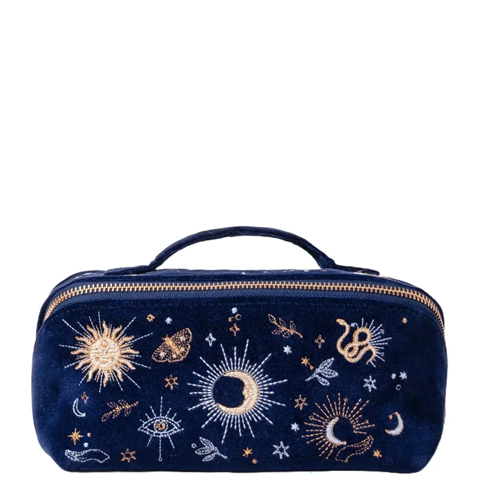 Elizabeth Scarlett Boho Mysticism Navy Velvet Open Flat Makeup Bag Zdjęcie 1