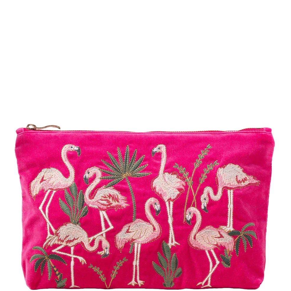 Elizabeth Scarlett Flamingos Pink Velvet Everyday Pouch Zdjęcie 1
