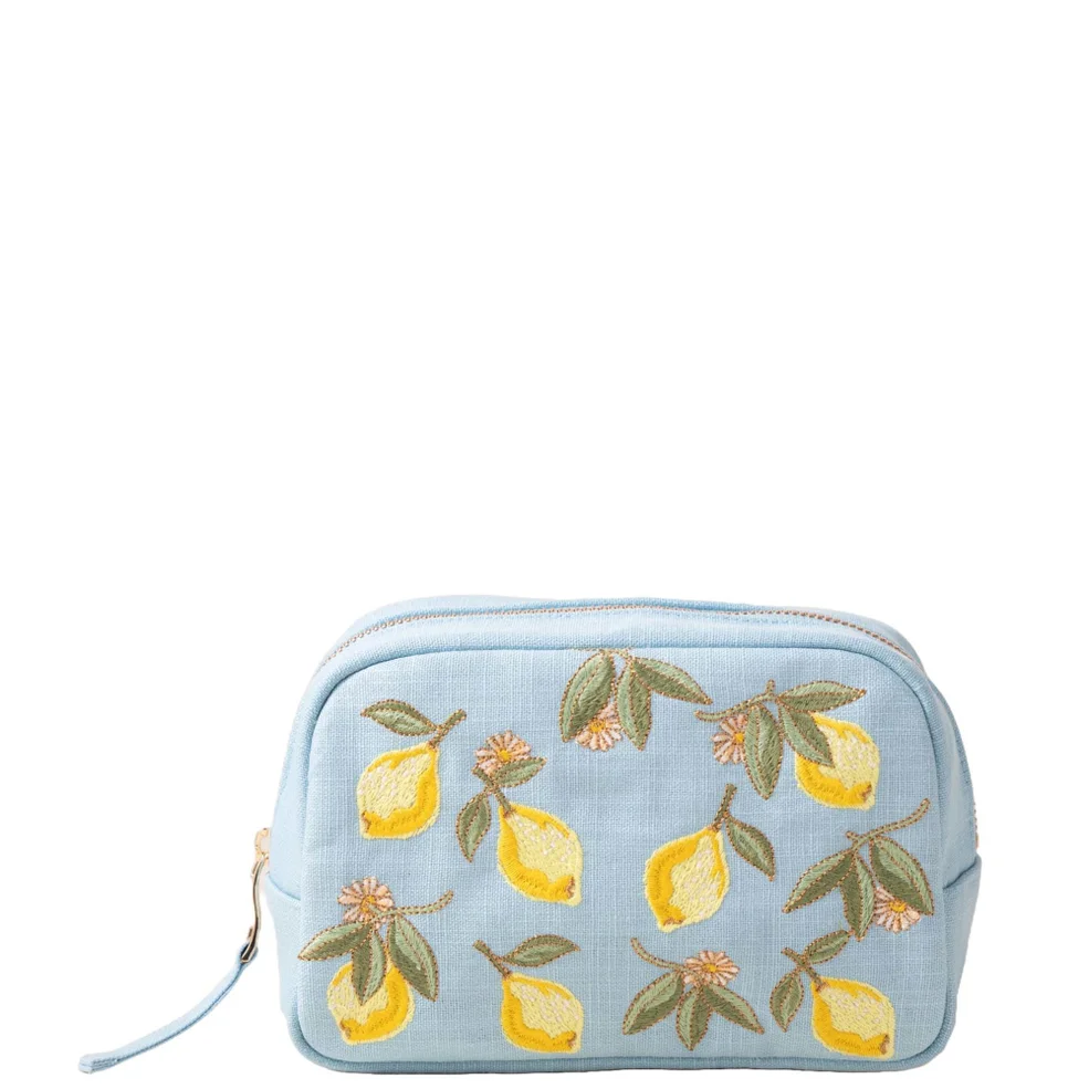 Elizabeth Scarlett Lemon Blossom French Blue Cotton Makeup Bag Zdjęcie 1