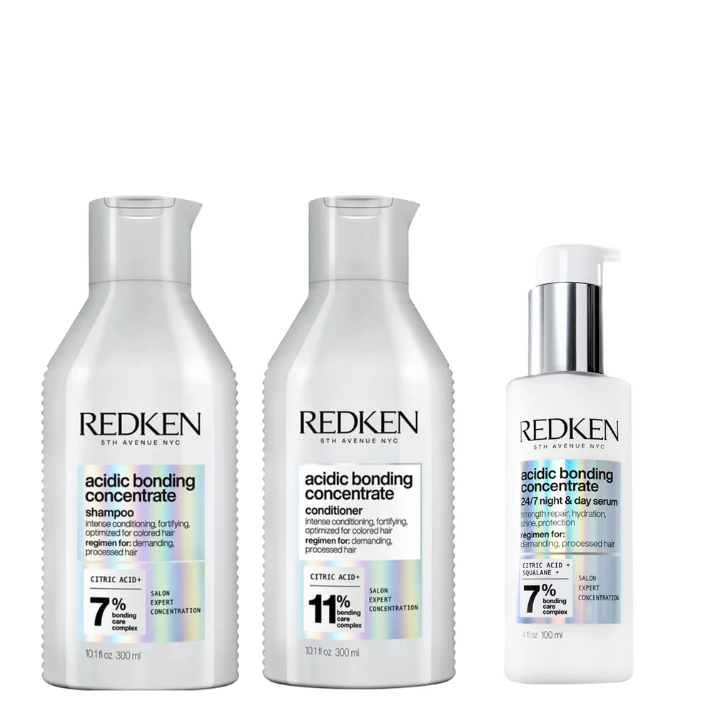 Redken Acidic Bonding Concentrate Shampoo 300ml, Conditioner 300ml and 24/7 Night & Day Serum 100ml Repair Damaged Hair Bundle Zdjęcie 1